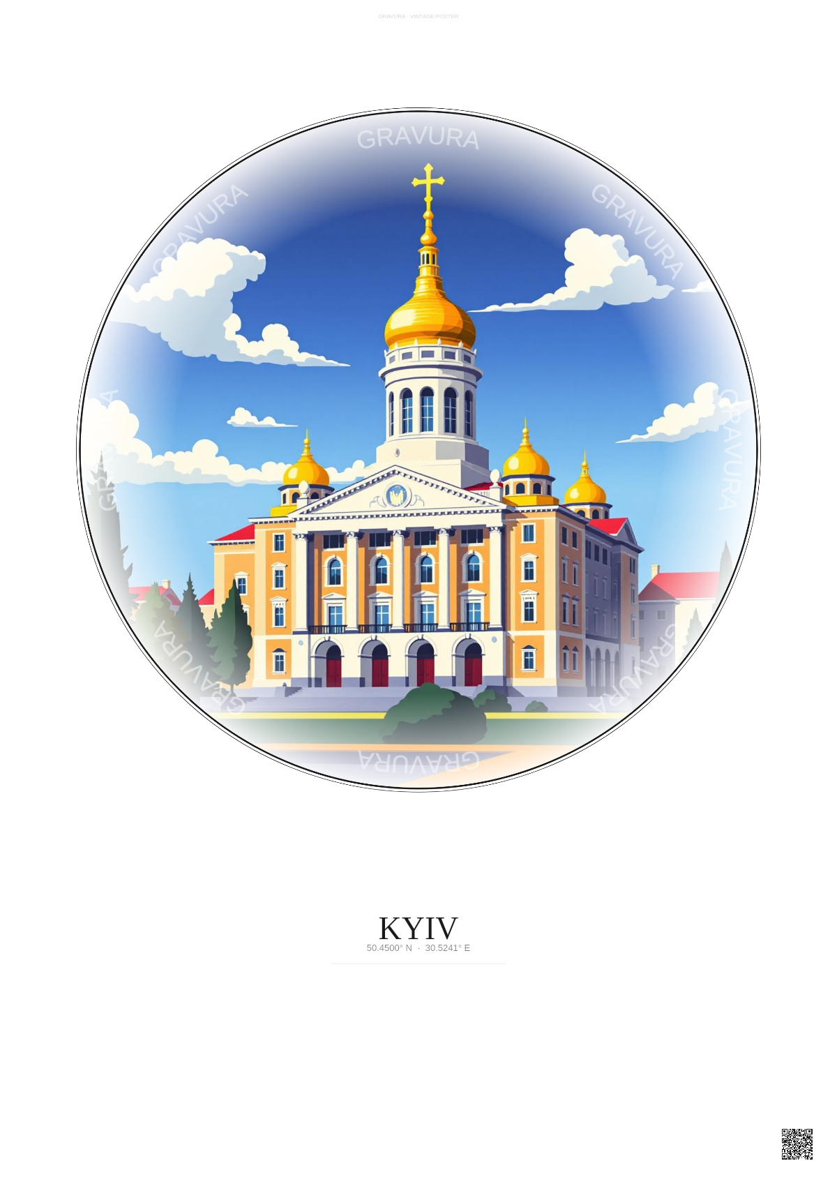 Affiche Kyiv – Poster illustration vintage – Taras Shevchenko National University Of Kyiv | Gravura – Fond clair