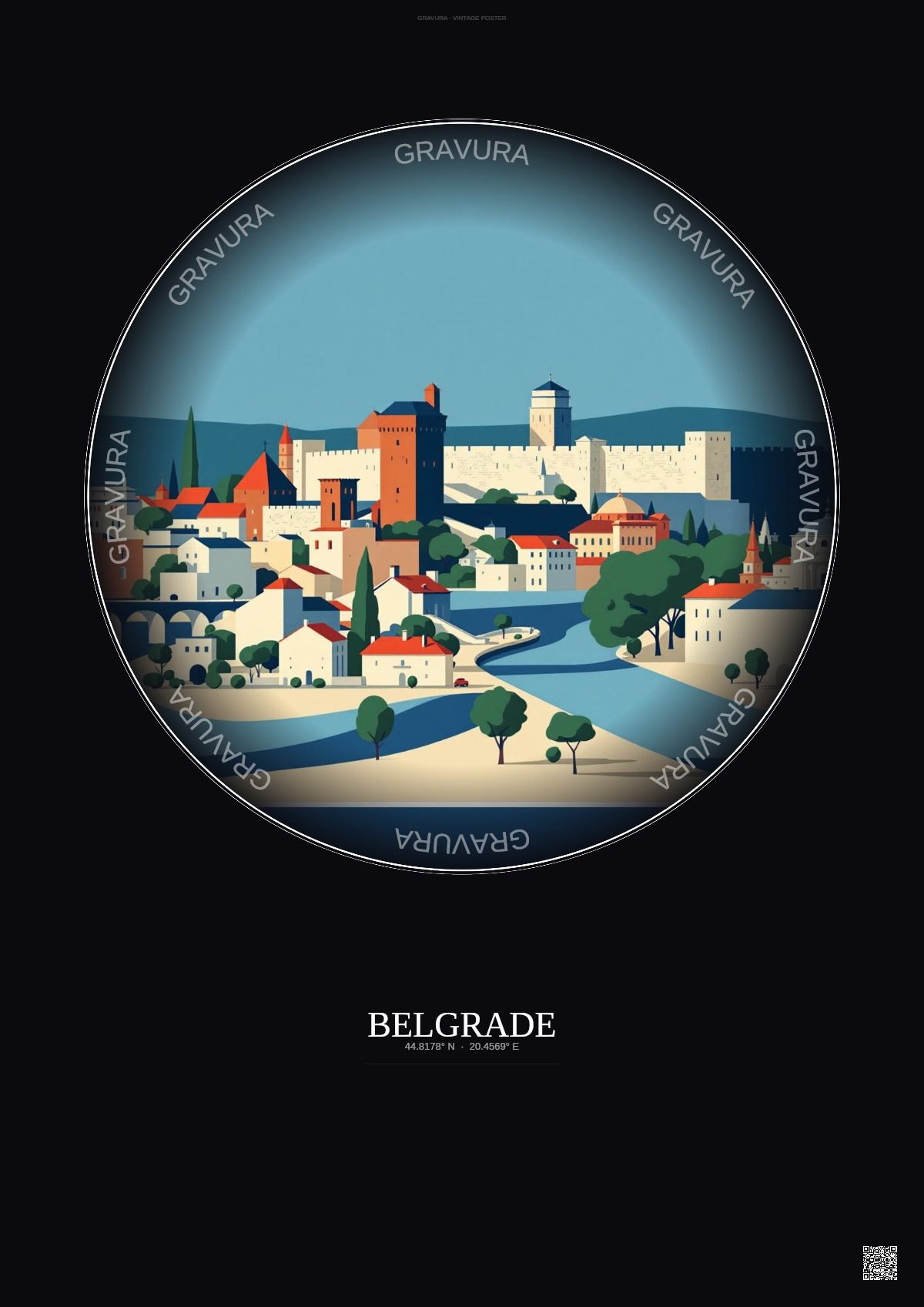 Affiche Belgrade – Poster illustration vintage – Belgrade | Gravura – Fond foncé