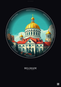 Affiche Belgrade – Poster illustration vintage – Church Of Saint Sava | Gravura – Fond foncé