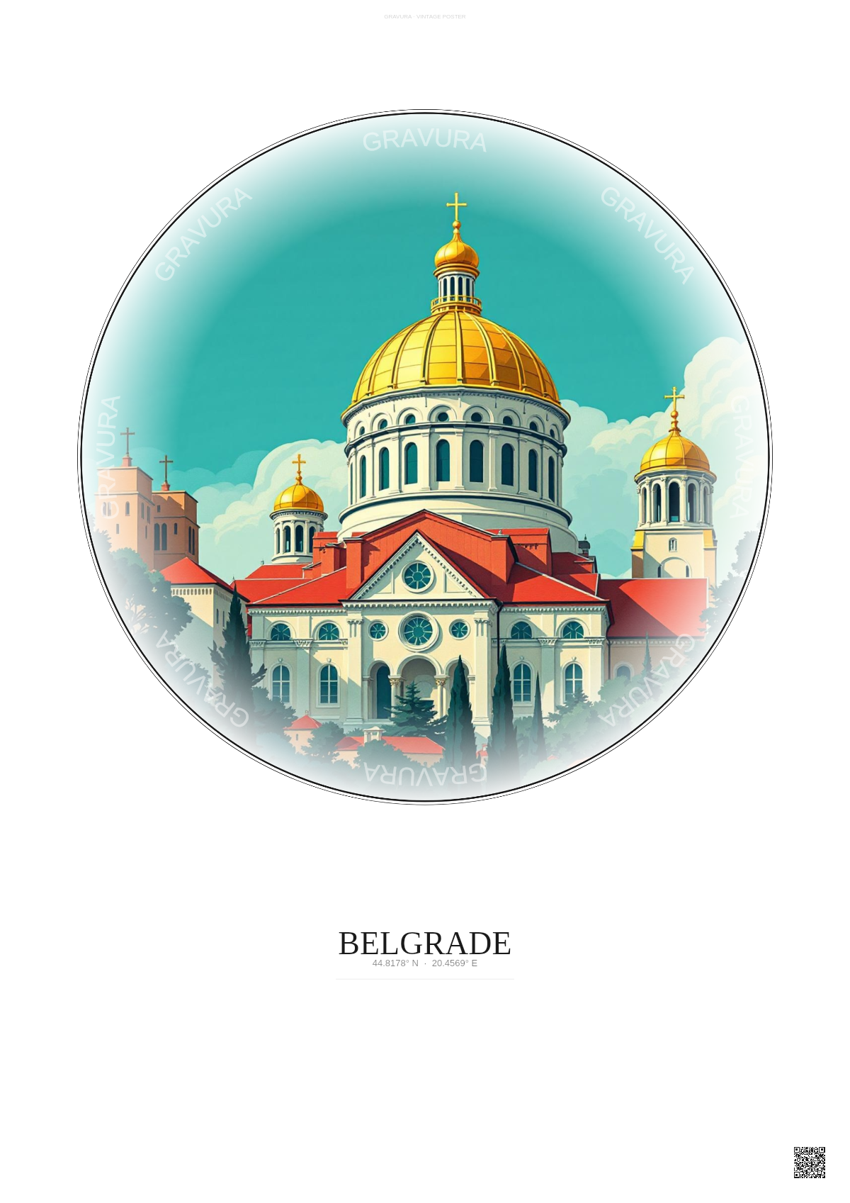 Affiche Belgrade – Poster illustration vintage – Church Of Saint Sava | Gravura – Fond clair