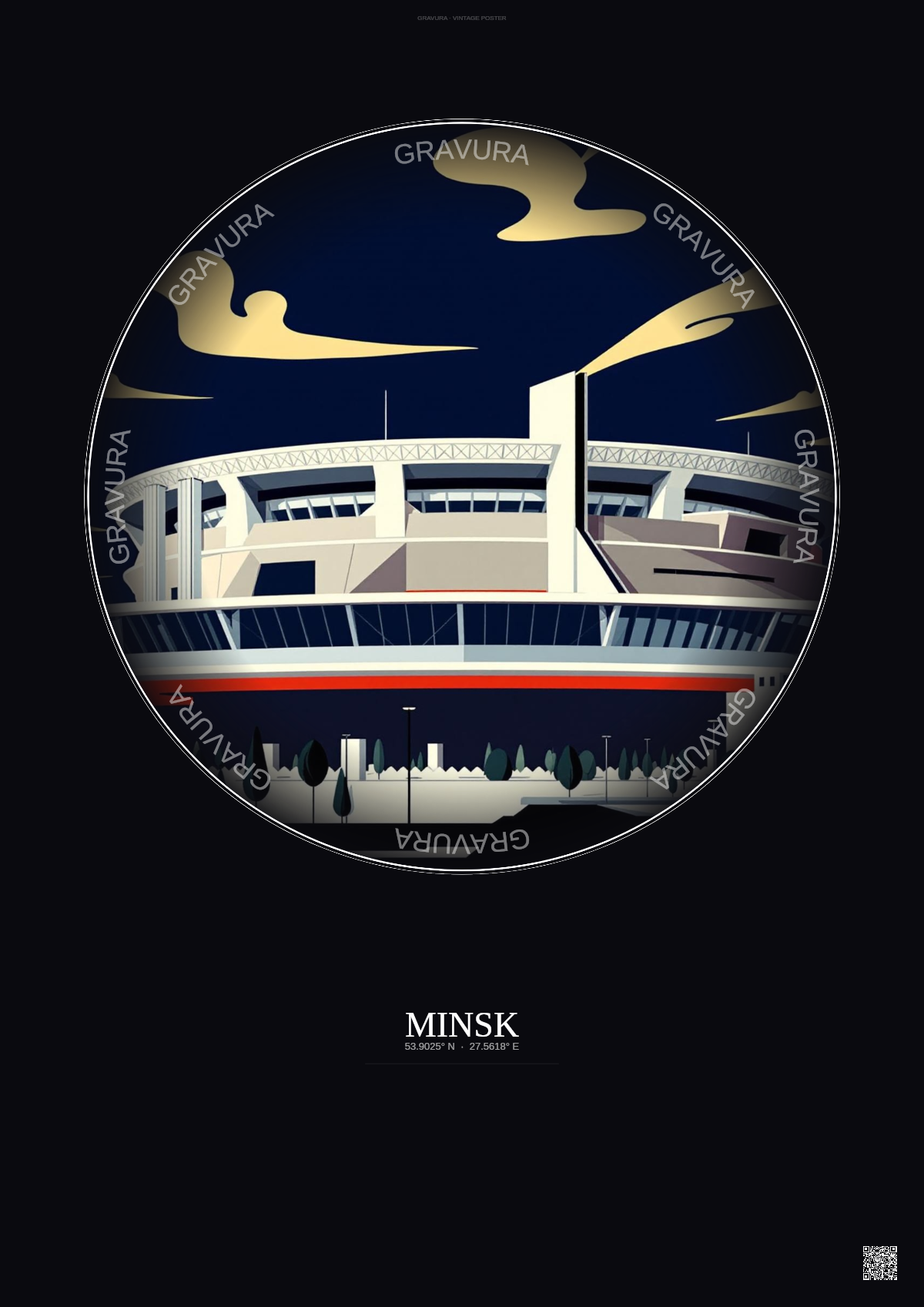 Affiche Minsk – Poster illustration vintage – Minsk Arena | Gravura – Fond foncé