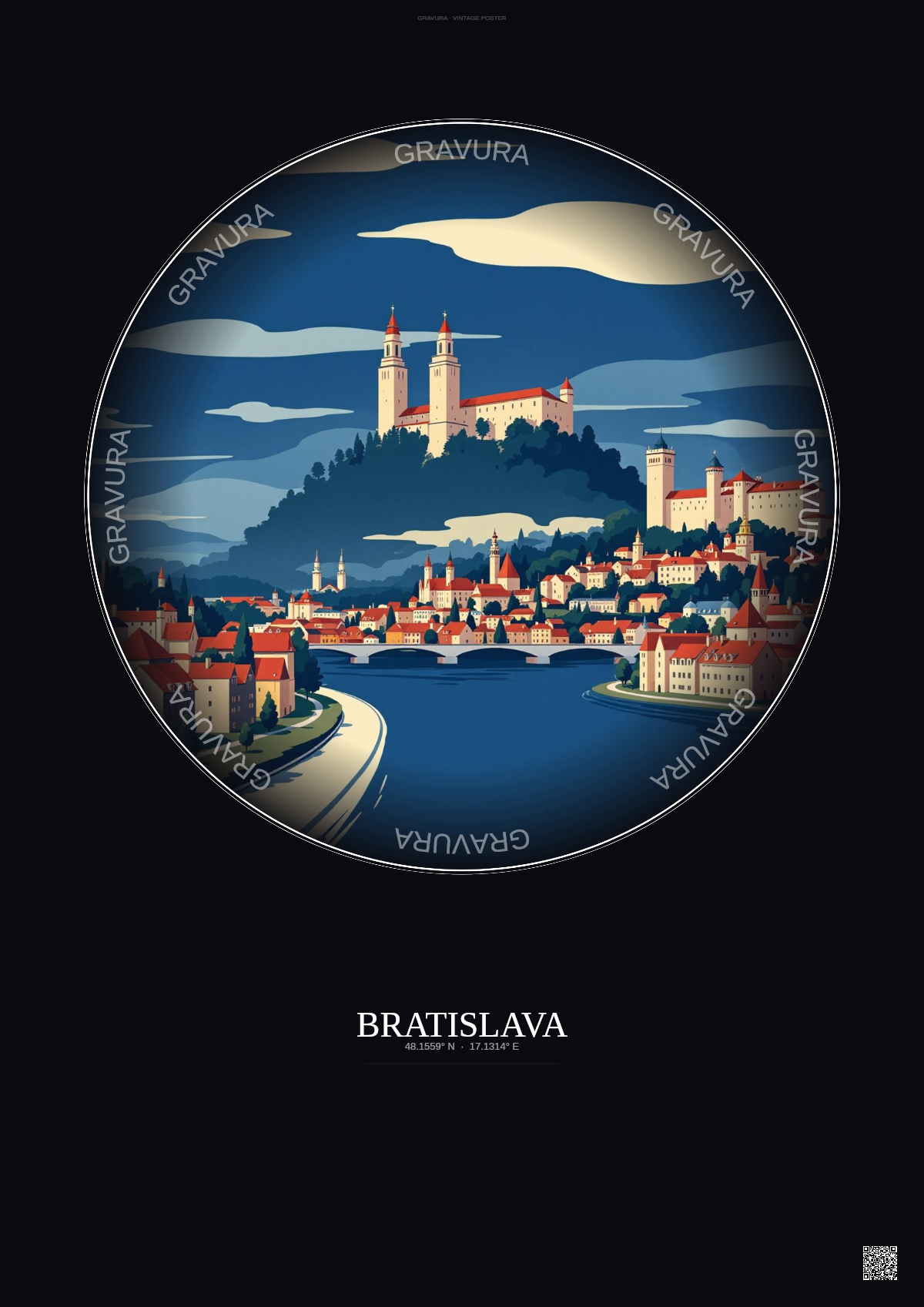 Affiche Bratislava – Poster illustration vintage – Bratislava | Gravura – Fond foncé
