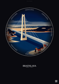 Affiche Bratislava – Poster illustration vintage – Bridge Of The Slovak National Uprising | Gravura – Fond foncé