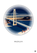 Affiche Bratislava – Poster illustration vintage – Bridge Of The Slovak National Uprising | Gravura – Fond clair
