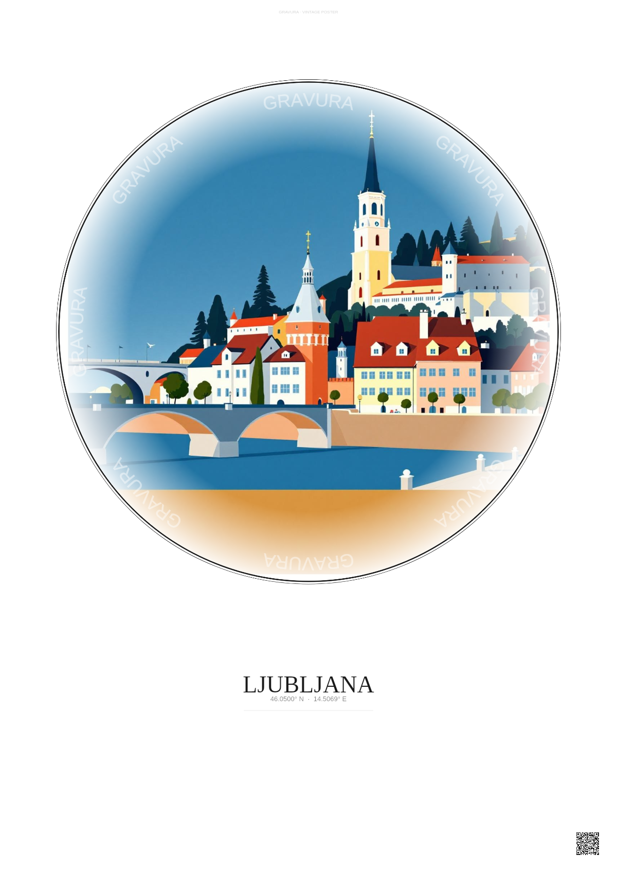 Affiche Ljubljana – Poster illustration vintage – Ljubljana | Gravura – Fond clair