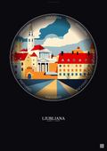 Affiche Ljubljana – Poster illustration vintage – National Gallery Of Slovenia | Gravura – Fond foncé