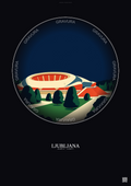 Affiche Ljubljana – Poster illustration vintage – Stozice Stadium | Gravura – Fond foncé