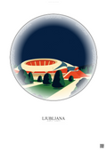Affiche Ljubljana – Poster illustration vintage – Stozice Stadium | Gravura – Fond clair