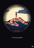 Affiche City Of Zagreb – Poster illustration vintage – Famous Viewpoint Of City Of Zagreb | Gravura – Fond foncé