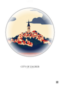 Affiche City Of Zagreb – Poster illustration vintage – Famous Viewpoint Of City Of Zagreb | Gravura – Fond clair