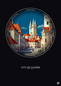 Affiche City Of Zagreb – Poster illustration vintage – Historic Old Town Of City Of Zagreb | Gravura – Fond foncé