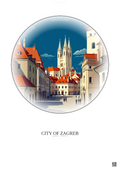 Affiche City Of Zagreb – Poster illustration vintage – Historic Old Town Of City Of Zagreb | Gravura – Fond clair