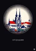 Affiche City Of Zagreb – Poster illustration vintage – Most Iconic Landmark Of City Of Zagreb | Gravura – Fond foncé