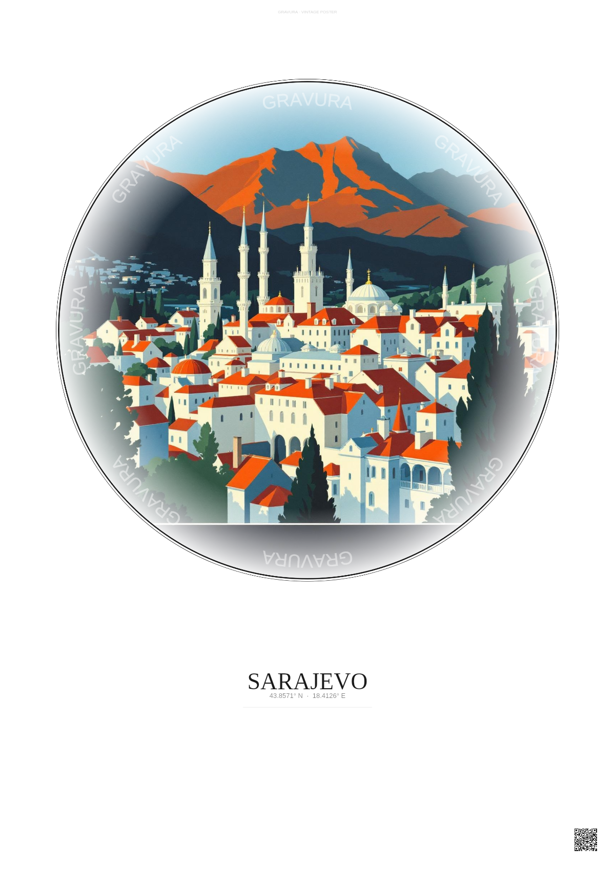 Affiche Sarajevo – Poster illustration vintage – Sarajevo | Gravura – Fond clair