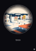 Affiche Tirana – Poster illustration vintage – Skanderbeg Square | Gravura – Fond foncé