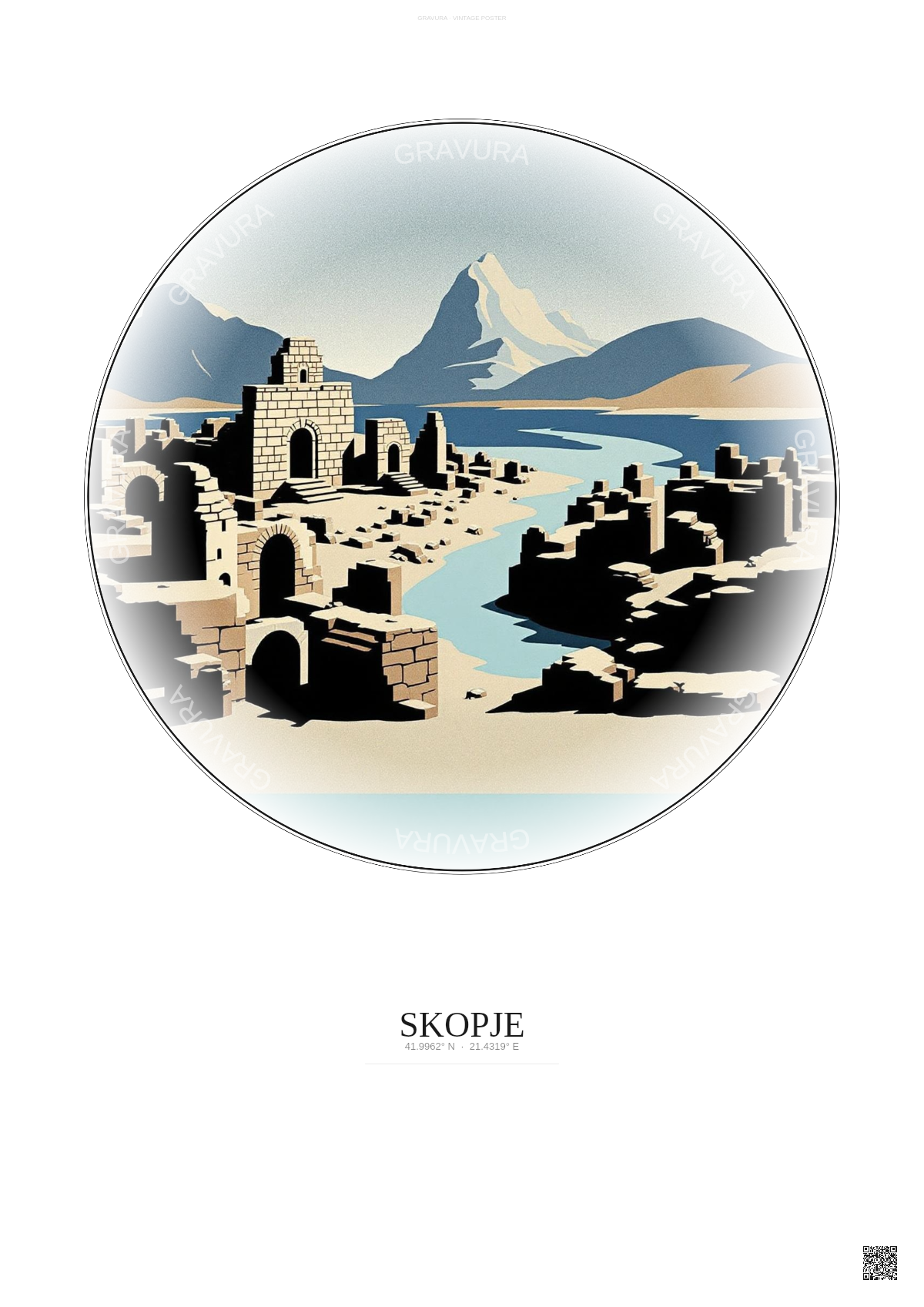 Affiche Skopje – Poster illustration vintage – Scupi | Gravura – Fond clair