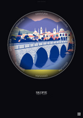 Affiche Skopje – Poster illustration vintage – Skopje | Gravura – Fond foncé
