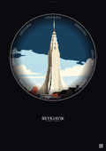 Affiche Reykjavik – Poster illustration vintage – Most Iconic Landmark Of Reykjavik | Gravura – Fond foncé