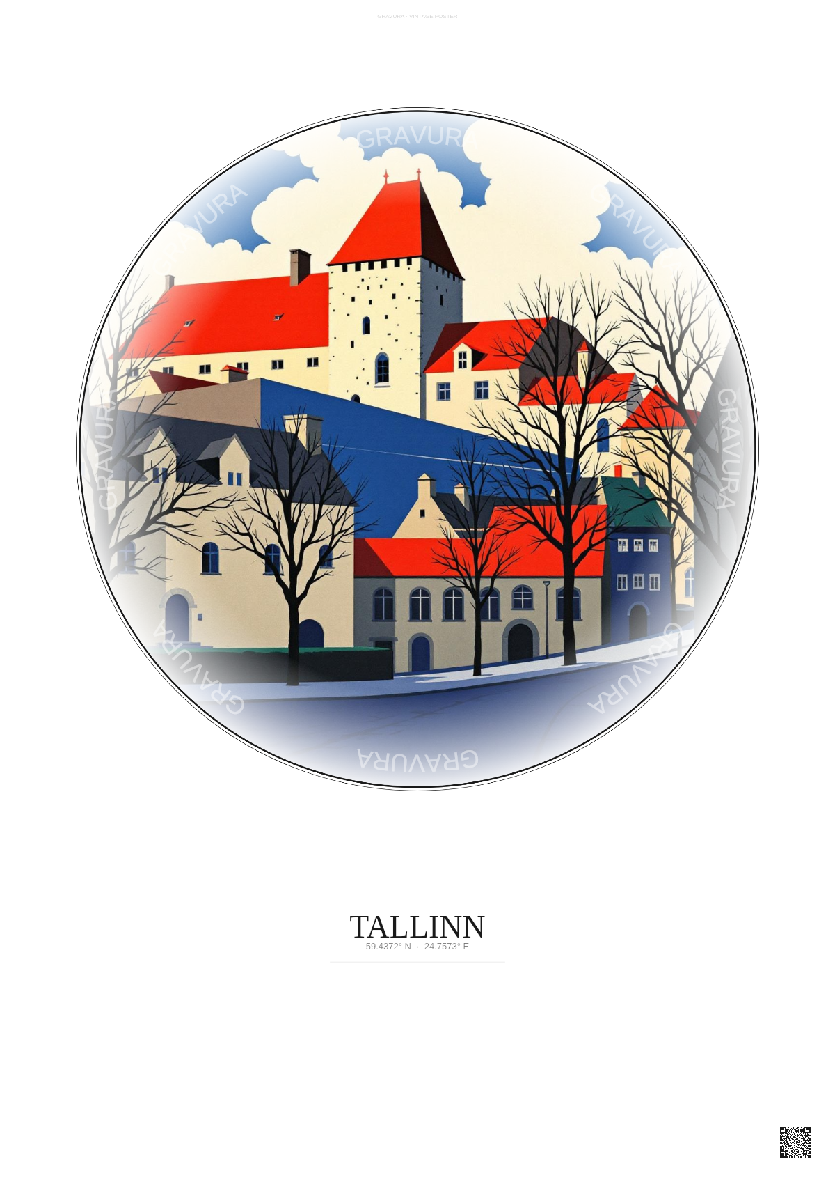 Affiche Tallinn – Poster illustration vintage – Banned Books Museum | Gravura – Fond clair