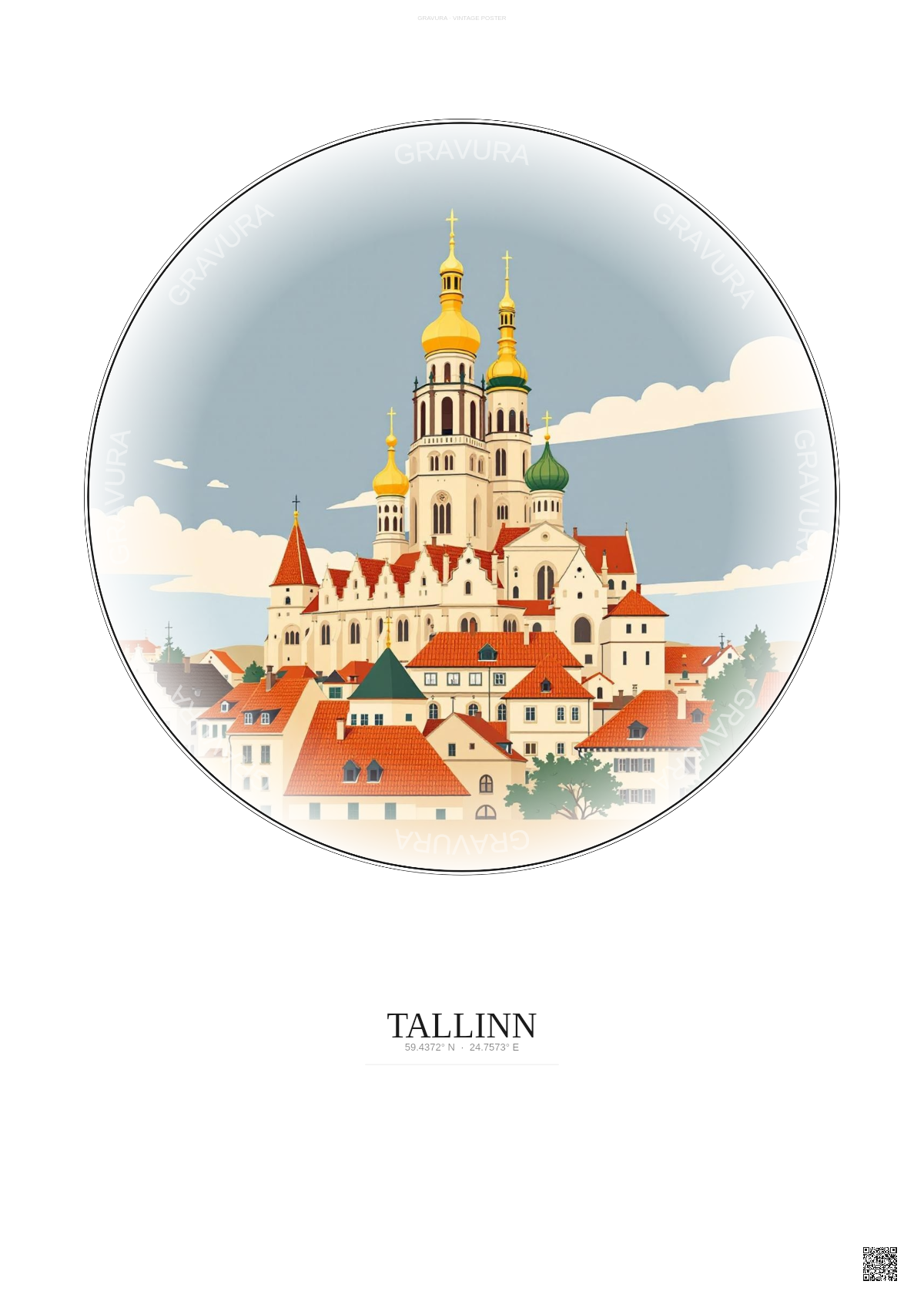 Affiche Tallinn – Poster illustration vintage – Tallinn | Gravura – Fond clair