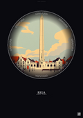 Affiche Riga – Poster illustration vintage – Freedom Monument | Gravura – Fond foncé