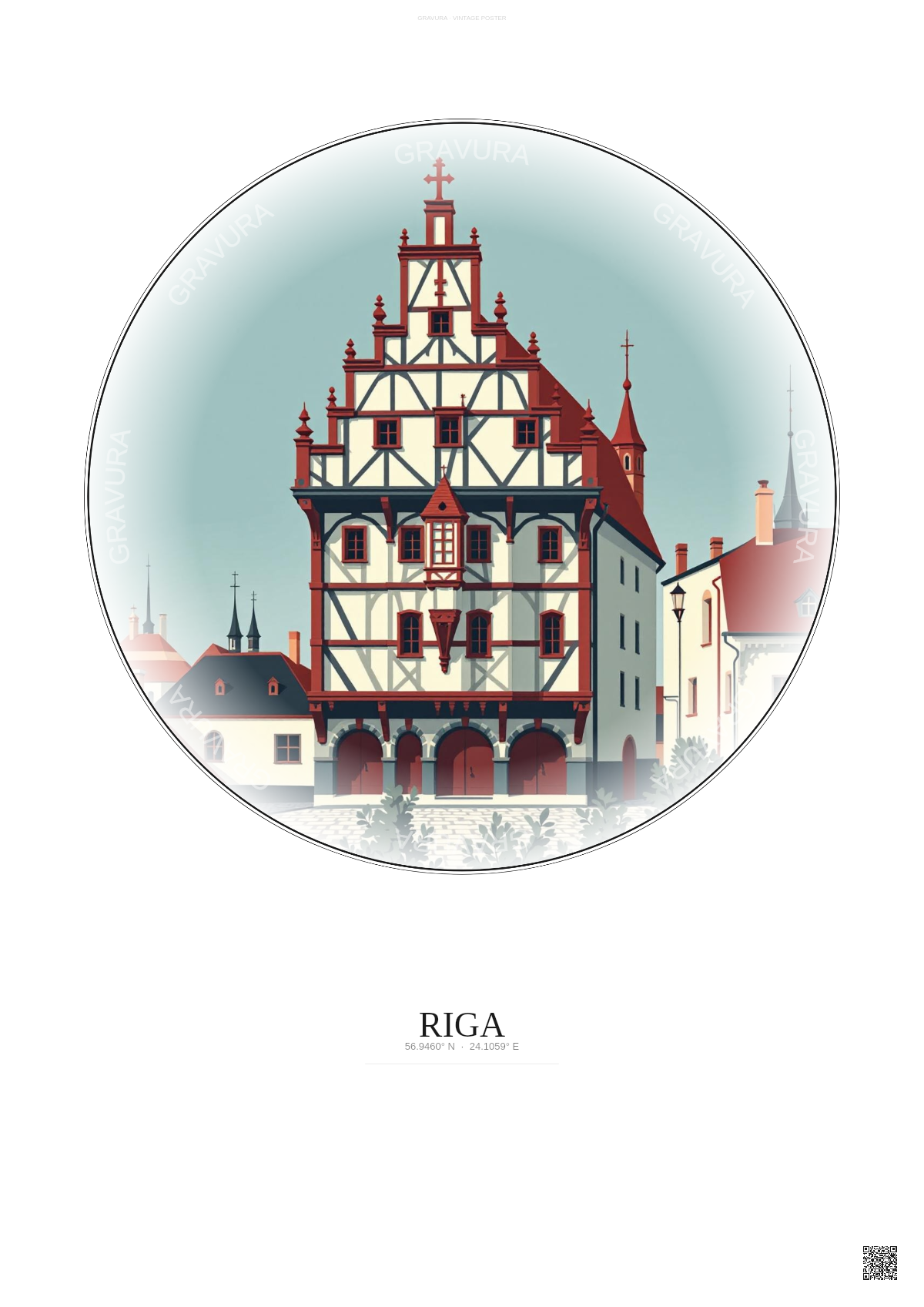 Affiche Riga – Poster illustration vintage – House Of The Blackheads | Gravura – Fond clair