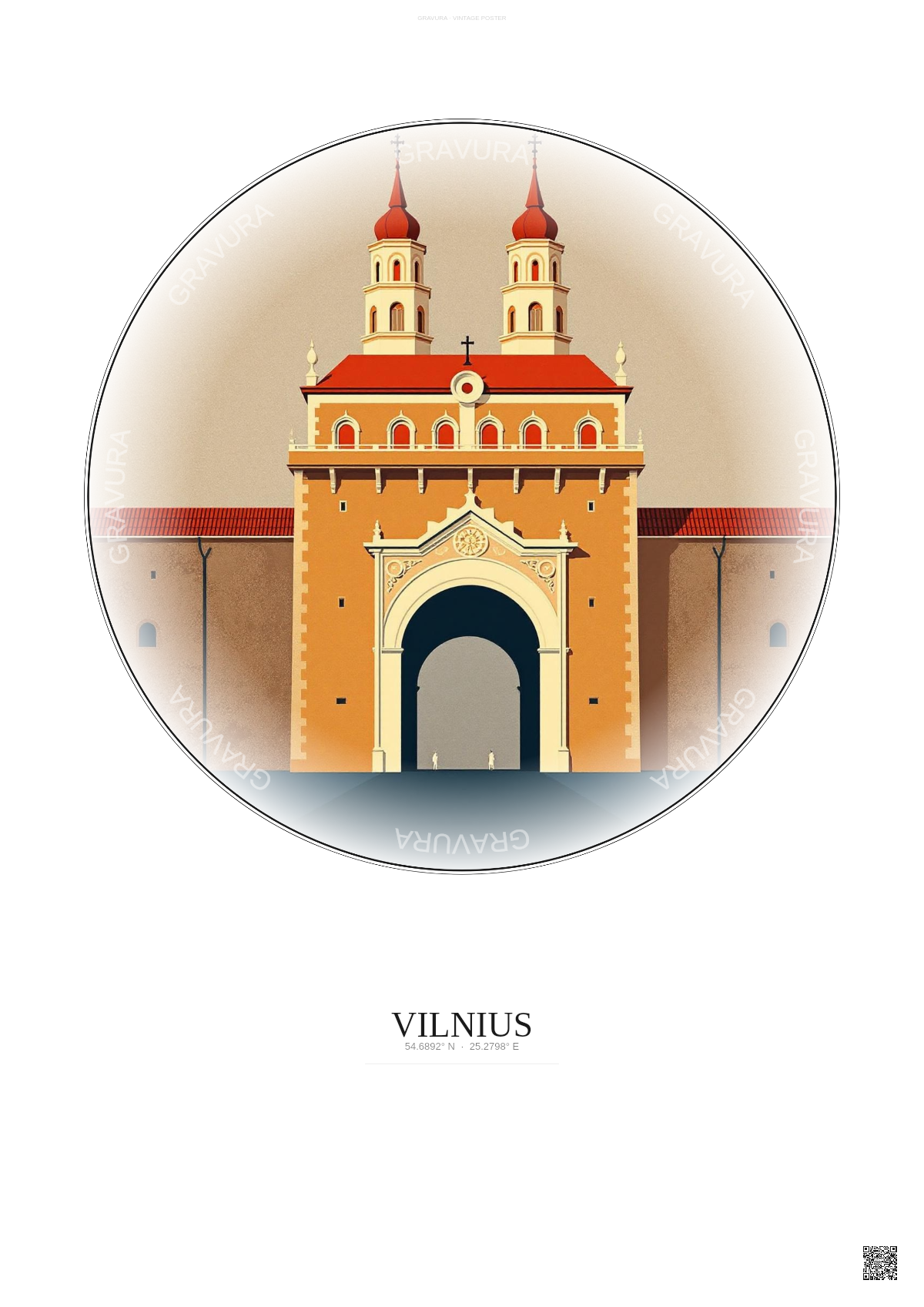 Affiche Vilnius – Poster illustration vintage – Gate Of Dawn | Gravura – Fond clair