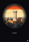 Affiche Vilnius – Poster illustration vintage – Gediminas Tower | Gravura – Fond foncé