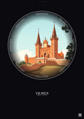 Affiche Vilnius – Poster illustration vintage – Palace Of The Grand Dukes | Gravura – Fond foncé