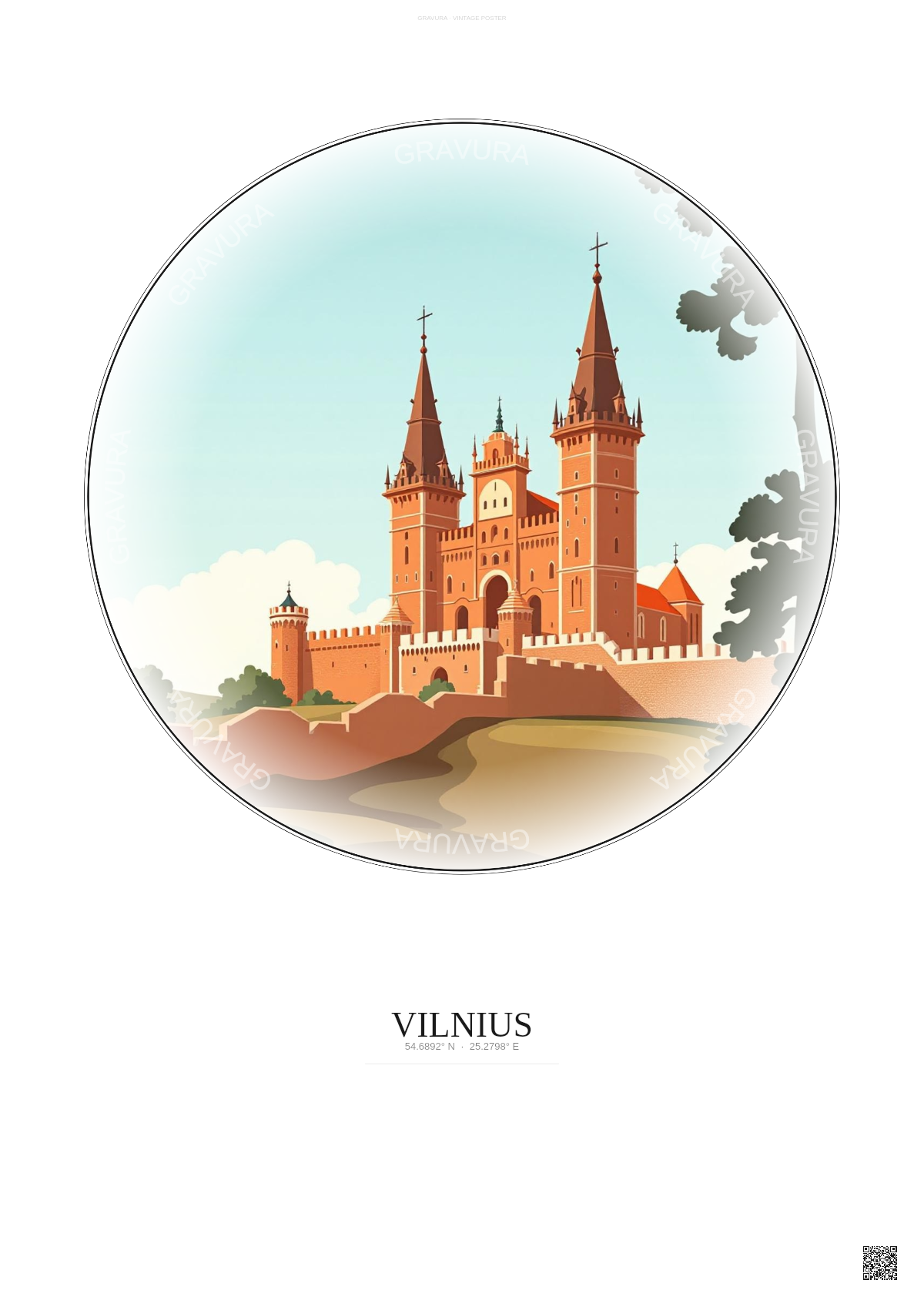 Affiche Vilnius – Poster illustration vintage – Palace Of The Grand Dukes | Gravura – Fond clair