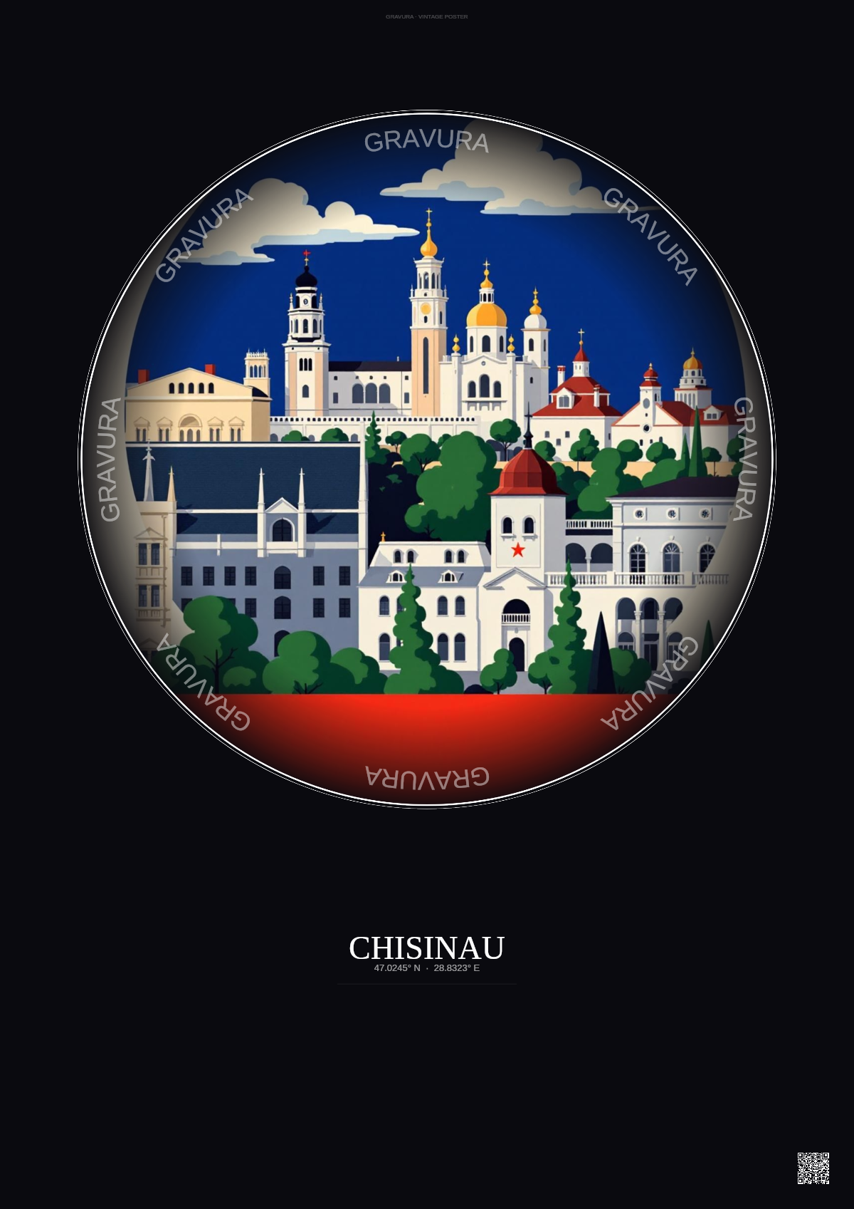 Affiche Chisinau – Poster illustration vintage – Chisinau | Gravura – Fond foncé