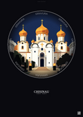 Affiche Chisinau – Poster illustration vintage – Nativity Of Christ Cathedral | Gravura – Fond foncé