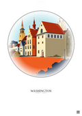 Affiche Washington – Poster illustration vintage – Historic Old Town Of Washington | Gravura – Fond clair