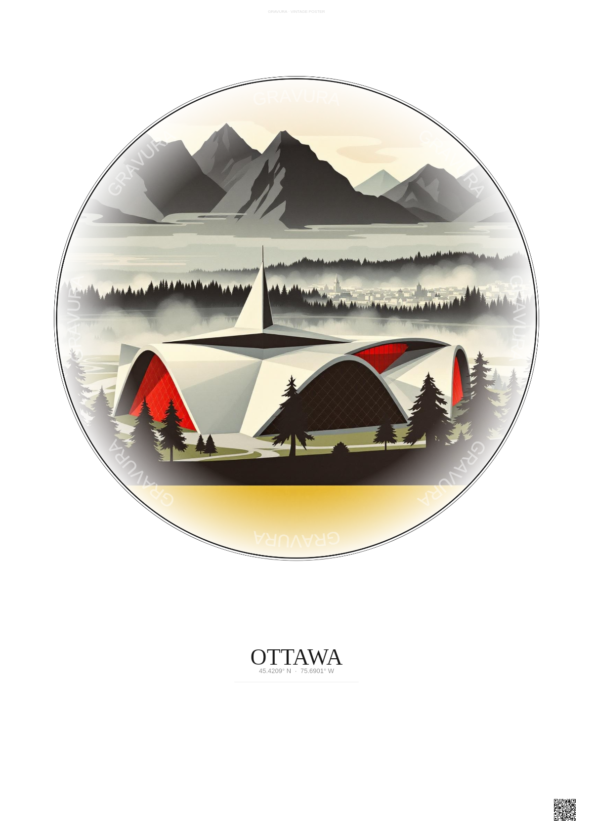 Affiche Ottawa – Poster illustration vintage – Canadian Tire Centre | Gravura – Fond clair