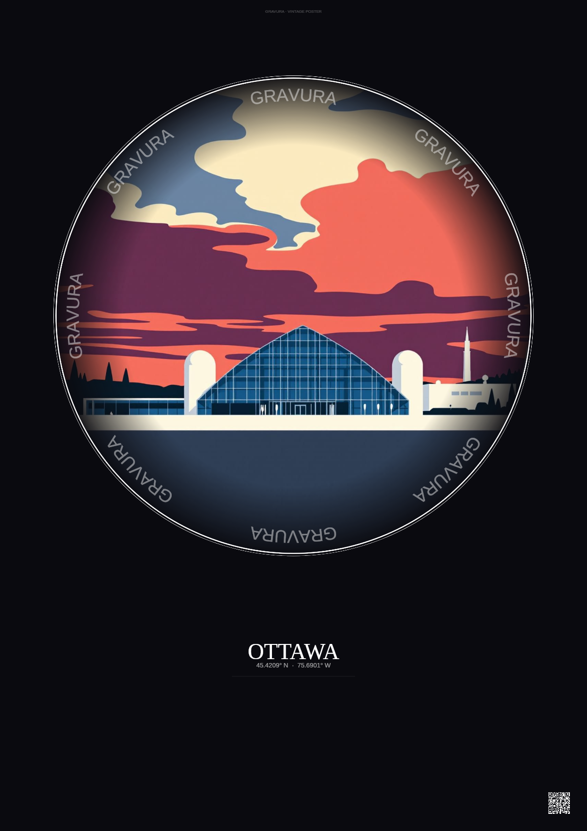 Affiche Ottawa – Poster illustration vintage – National Gallery Of Canada | Gravura – Fond foncé