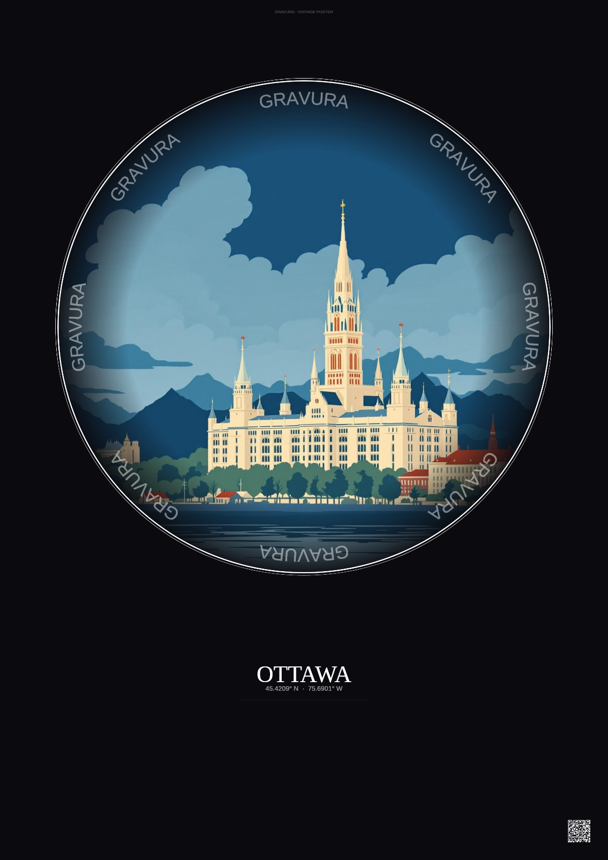 Affiche Ottawa – Poster illustration vintage – Ottawa | Gravura – Fond foncé