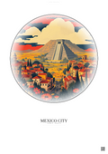 Affiche Mexico City – Poster illustration vintage – Famous Viewpoint Of Mexico City | Gravura – Fond clair