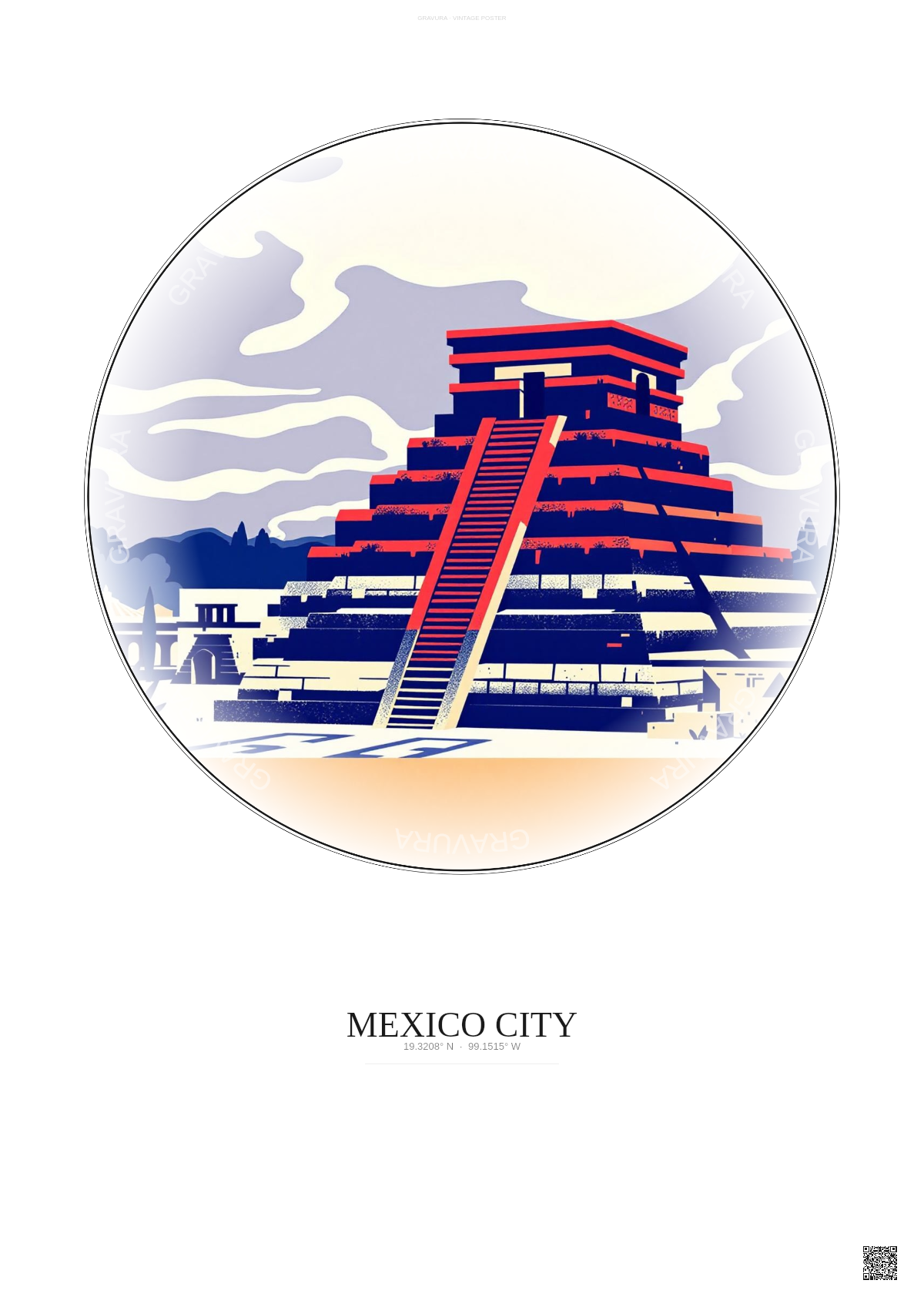 Affiche Mexico City – Poster illustration vintage – Most Iconic Landmark Of Mexico City | Gravura – Fond clair