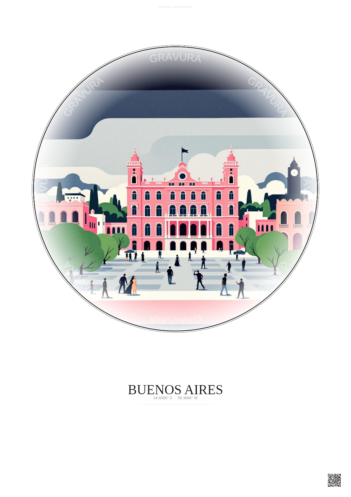 Affiche Buenos Aires – Poster illustration vintage – Plaza De Mayo | Gravura – Fond clair