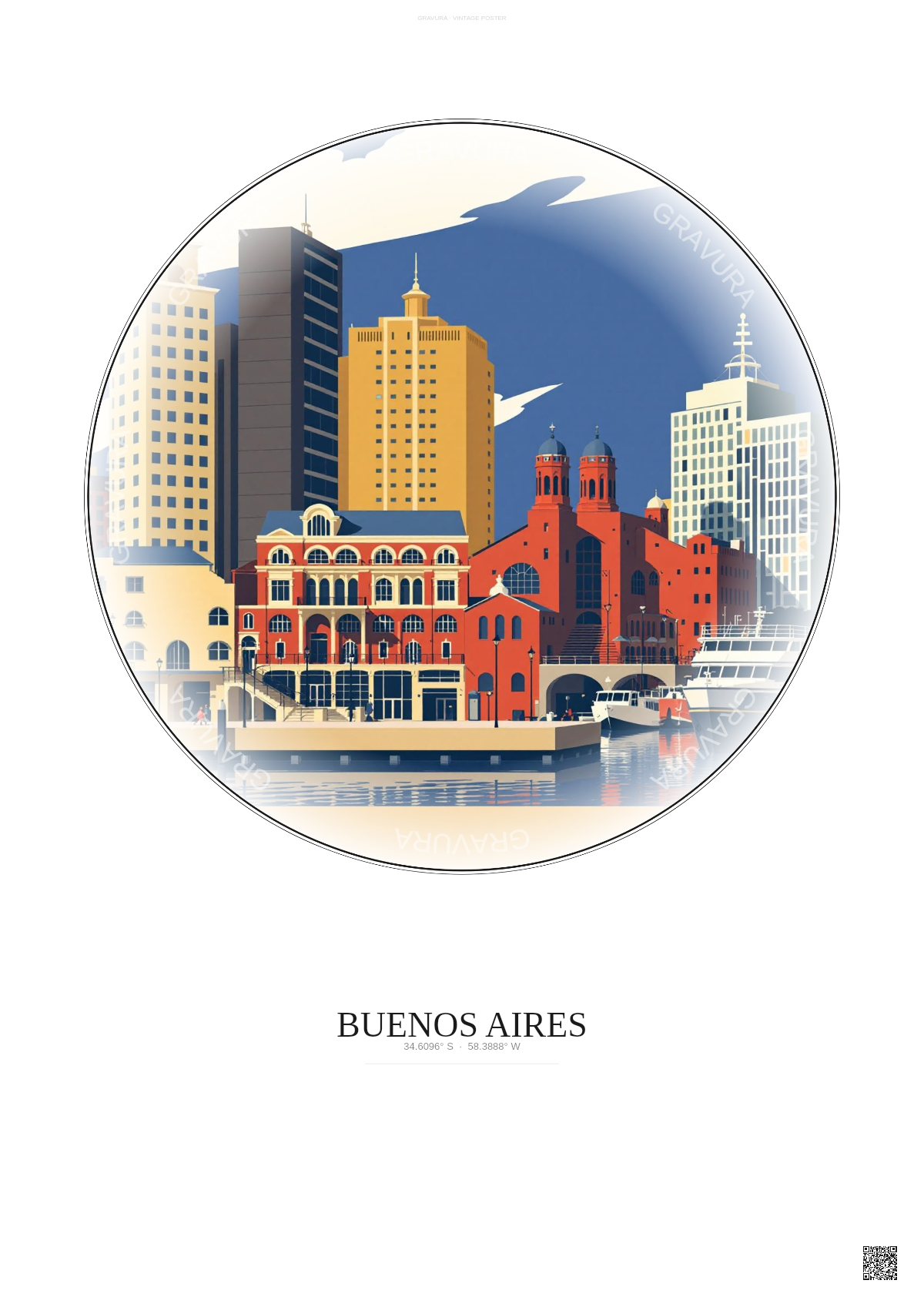 Affiche Buenos Aires – Poster illustration vintage – Puerto Madero | Gravura – Fond clair
