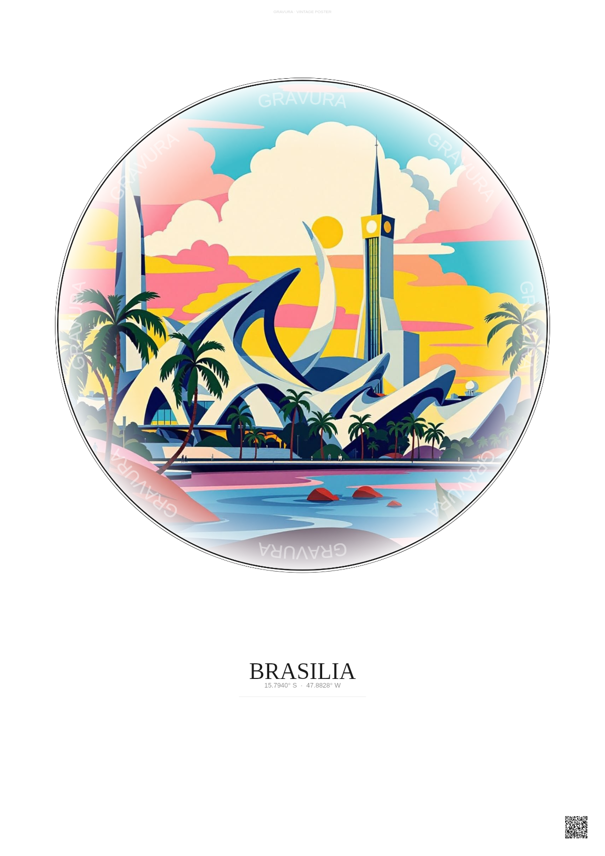 Affiche Brasilia – Poster illustration vintage – Brasilia | Gravura – Fond clair