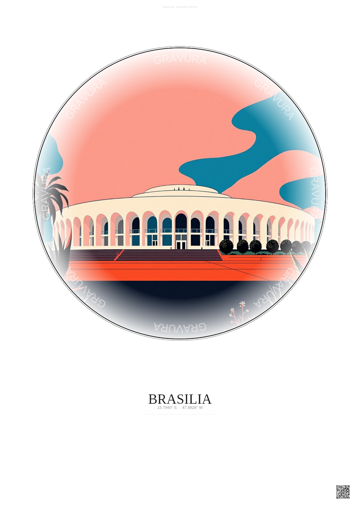 Affiche Brasilia – Poster illustration vintage – Palacio Do Planalto | Gravura – Fond clair