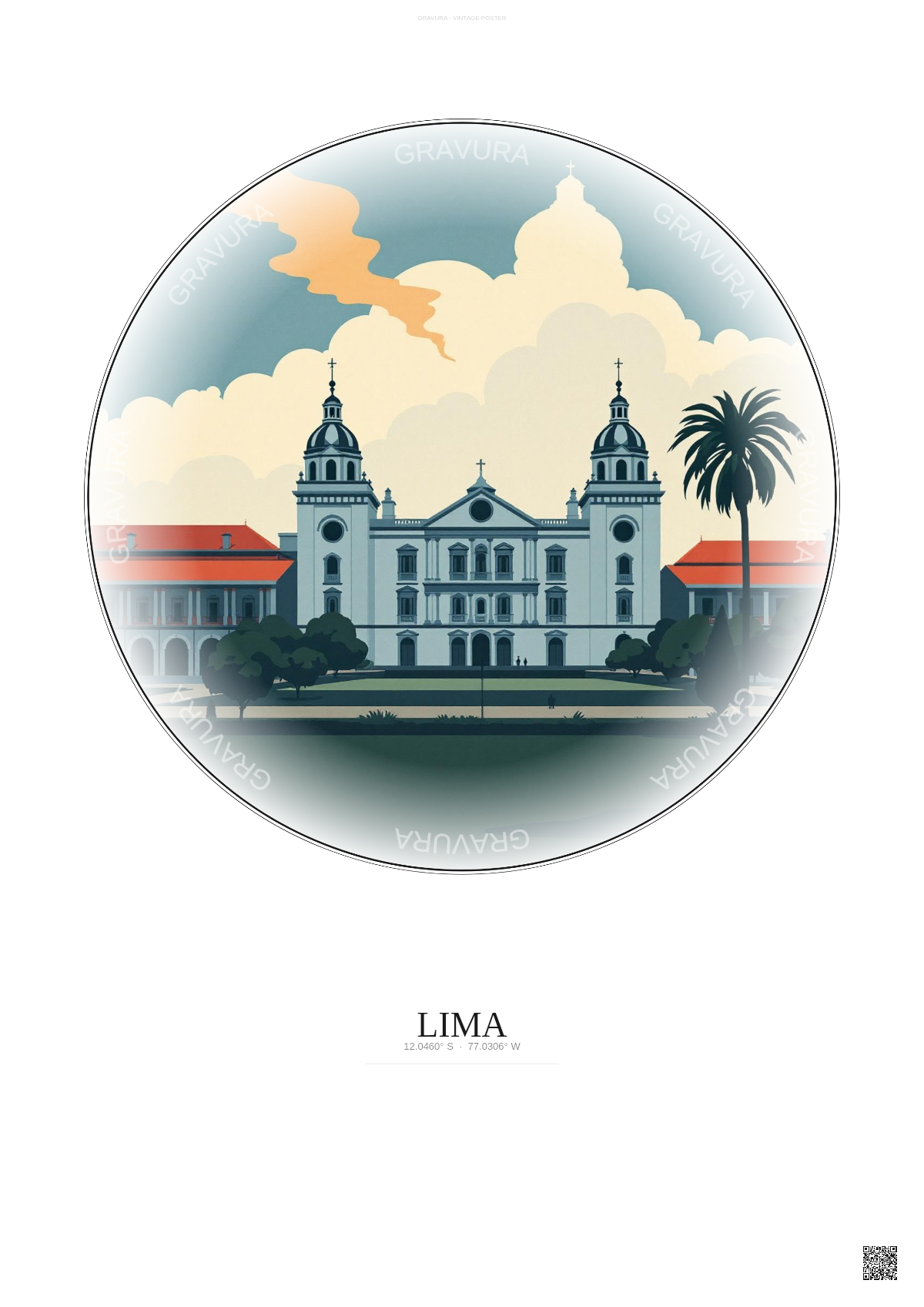 Affiche Lima – Poster illustration vintage – National University Of San Marcos | Gravura – Fond clair