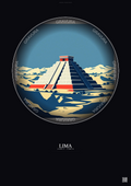 Affiche Lima – Poster illustration vintage – Pachacamac | Gravura – Fond foncé