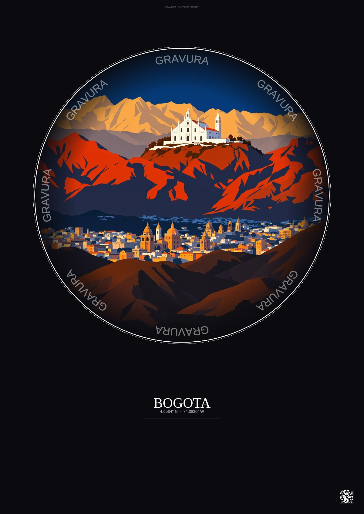 Affiche Bogota – Poster illustration vintage – Famous Viewpoint Of Bogota | Gravura – Fond foncé