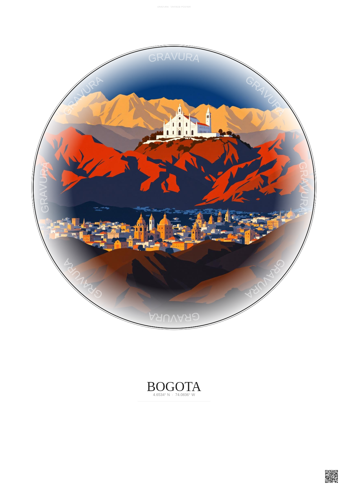 Affiche Bogota – Poster illustration vintage – Famous Viewpoint Of Bogota | Gravura – Fond clair