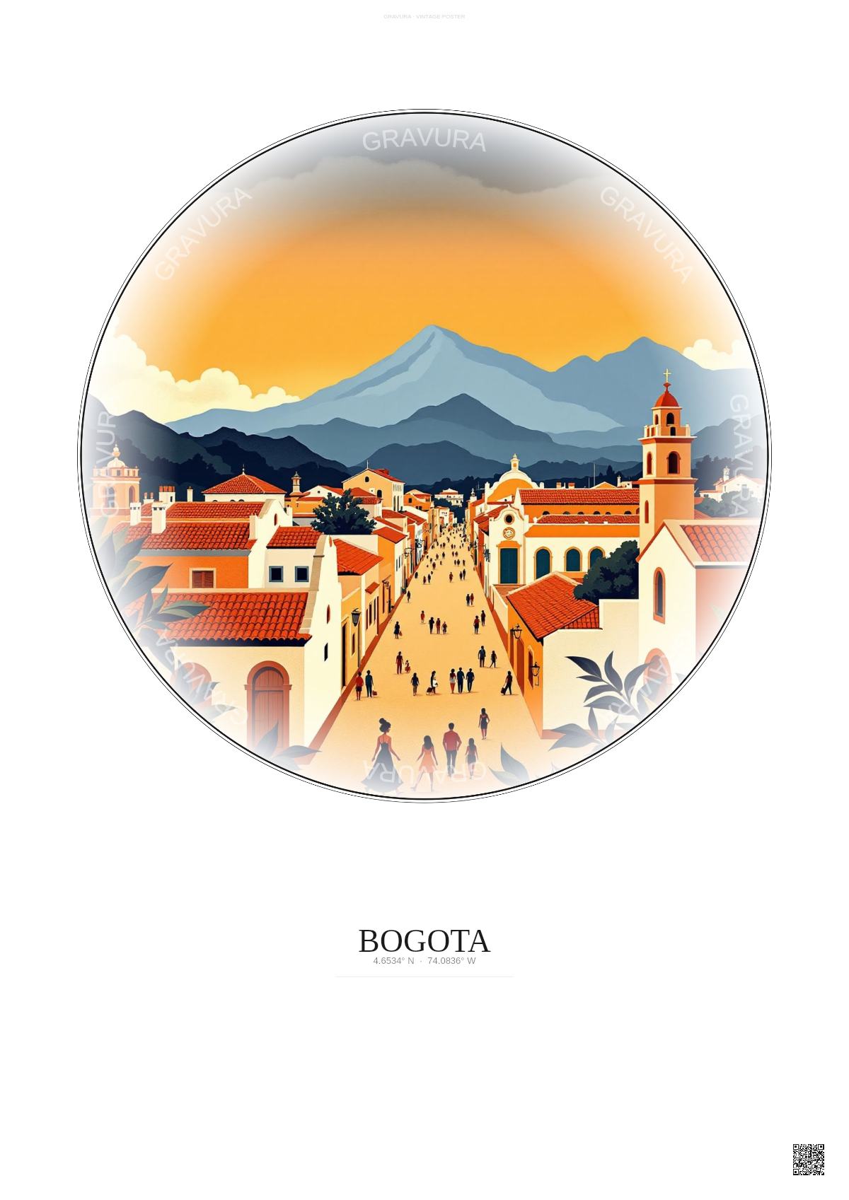 Affiche Bogota – Poster illustration vintage – Historic Old Town Of Bogota | Gravura – Fond clair