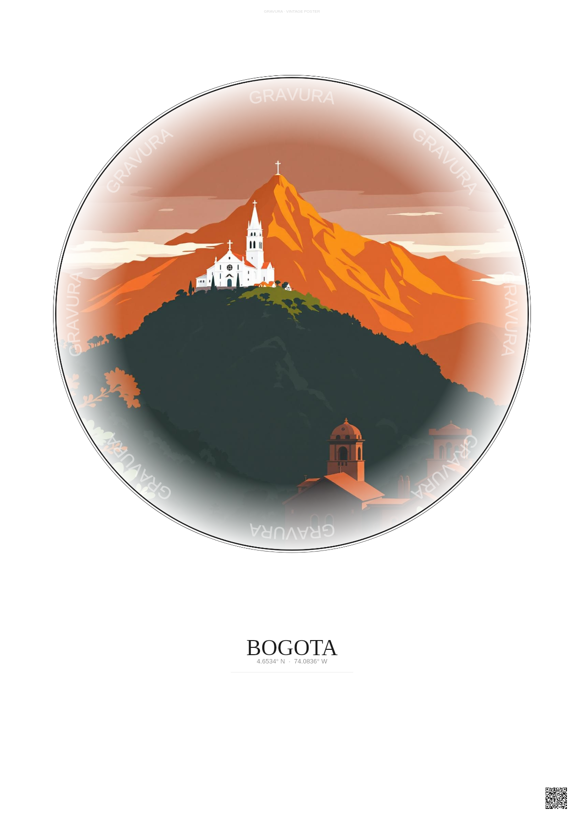 Affiche Bogota – Poster illustration vintage – Most Iconic Landmark Of Bogota | Gravura – Fond clair