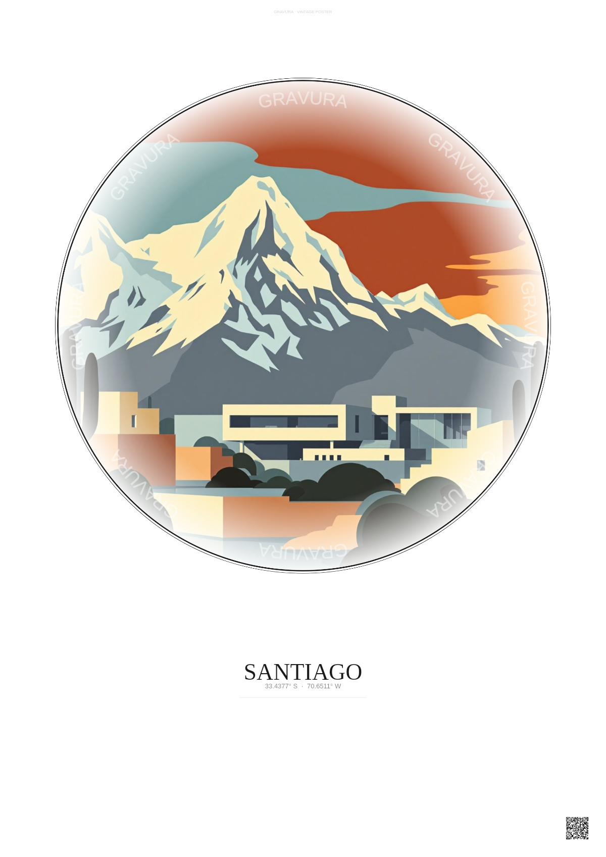 Affiche Santiago – Poster illustration vintage – Chilean Museum Of Pre Columbian Art | Gravura – Fond clair