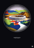 Affiche Santiago – Poster illustration vintage – Estadio Monumental | Gravura – Fond foncé